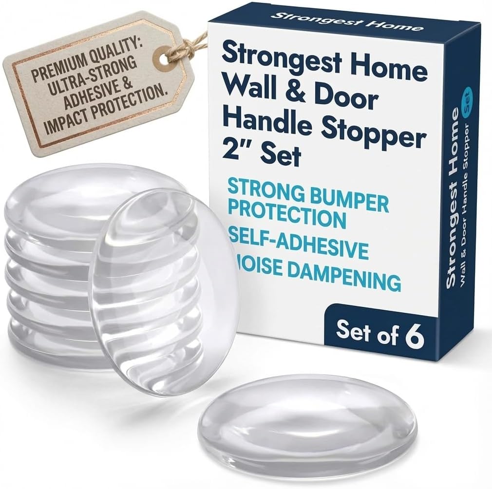 Strongest Home Wall Door Handle Stopper 5cm Set of 6 Clear Rubber Door Handle Round Wall Protection for Door Handle Protective Door Bumper Wall Silencer - Self Adhesive