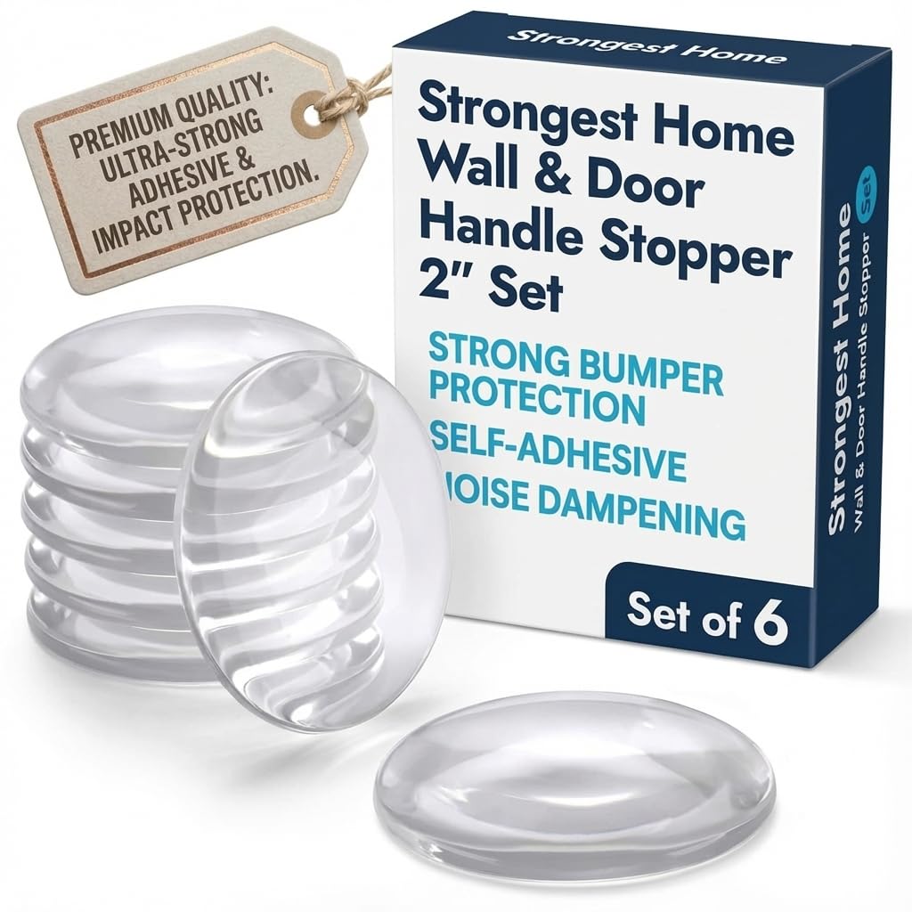 Photo 1 of STRONGEST HOME Wall Protector for Door Knobs, 2-Inch - Clear Self-Adhesive Door Stopper Guards - Quiet Rubber Bumpers for Wall Protection, 6-Pack