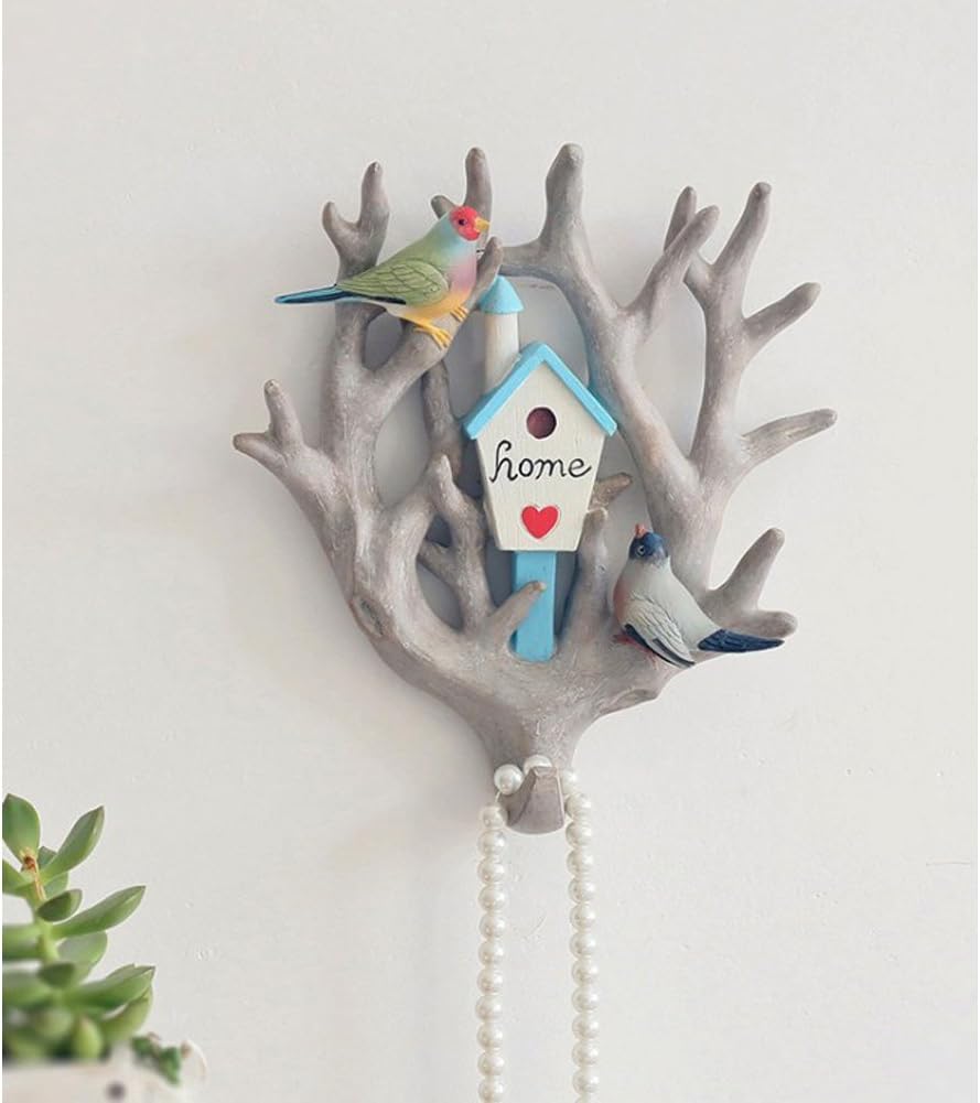 Uranosky Colorful Resin Birds Wall Hanger With Hooks Decorative Wall Hook Rack For Keys, Necklaces, Clothes