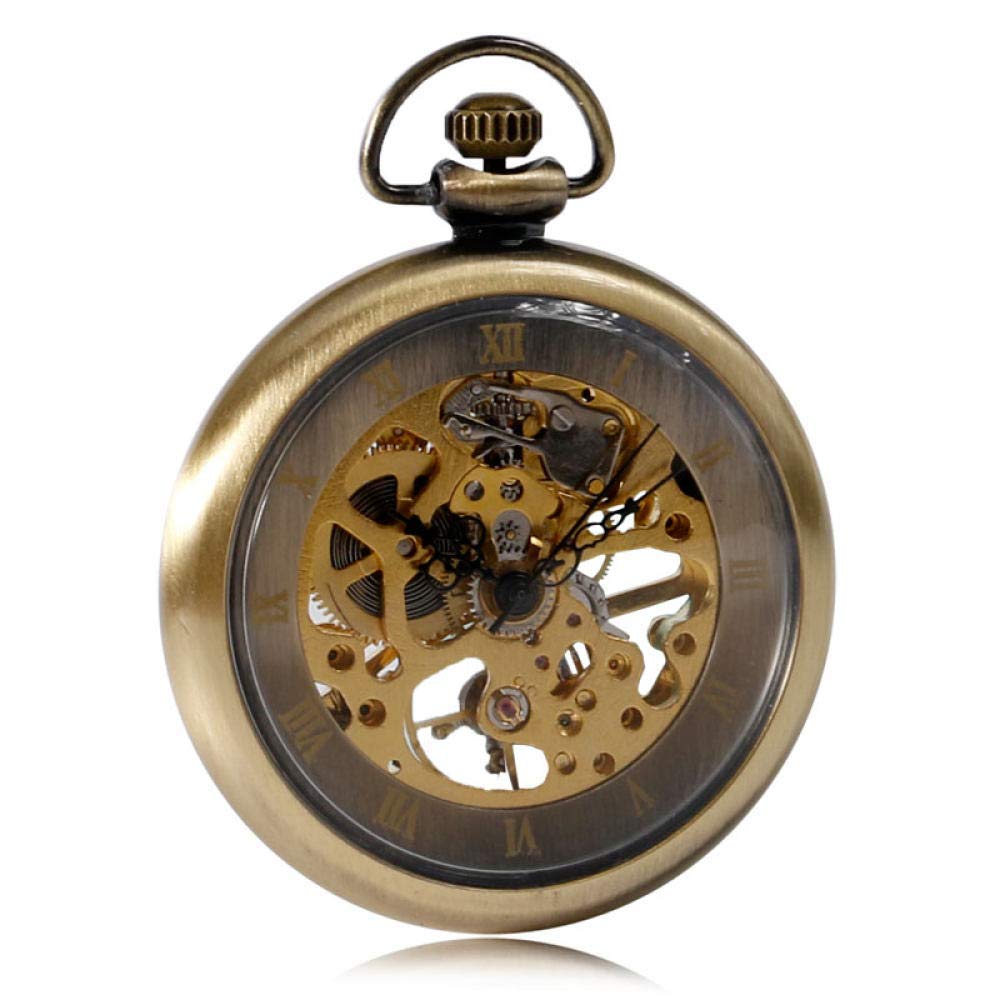 Zegarek kieszonkowy Vintage brązowy szkielet z tarczą numeryczną mechaniczne zegarki kieszonkowe z łańcuszkiem zegarek Steampunk