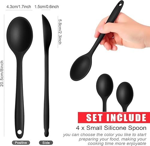 Miniatura 2 de Patelai 4 cucharas de silicona multicolores pequeñas, cuchara de cocina antiadherente, cuchara de servir de silicona, cuchara para revolver para