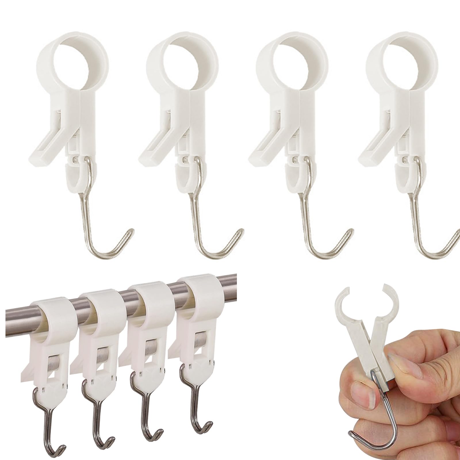 Miupoo White Multi Purpose Hanging Clips,Stainless Steel S Hook Clips With Plastic Grip, Laundry Hook Clip For Super Strong Hanger Clips, Laundry Hooks Pins,4 Pieces.