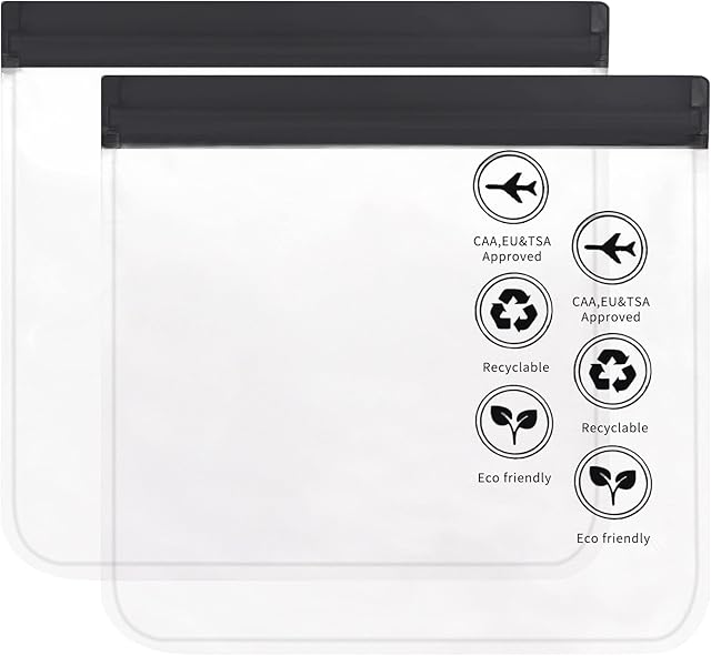 2 Pcs Clear Travel Toiletries Bag,Airport Security Liquids Bags 20x20cm, 100% Waterproof Travel Bag Meet The Criteria of Airport Security, Travel Makeup Bag for Men Women(Black)