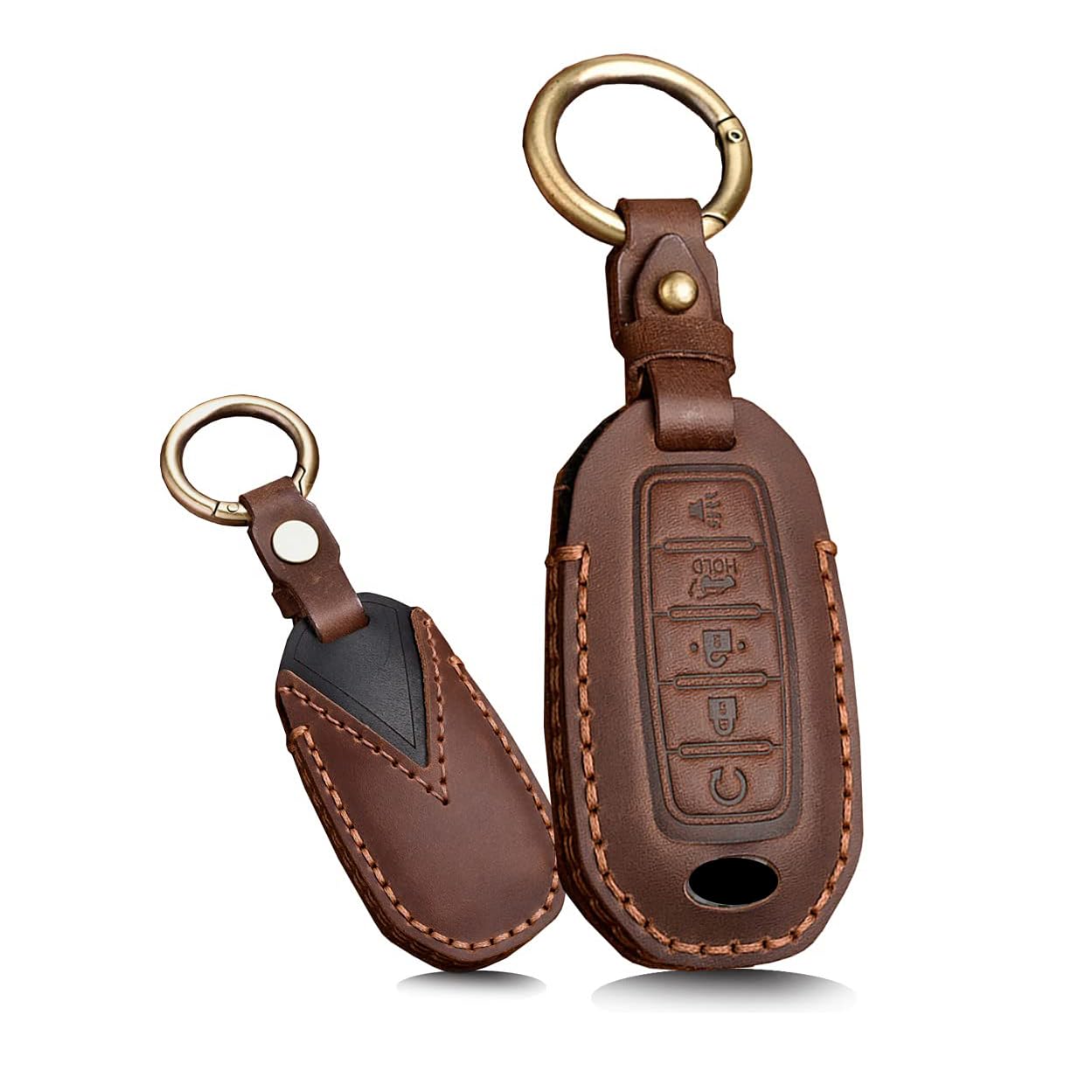 ontto 5-button Leather Key Fob Cover Car Key Holder Fit for Infiniti 2020 2023 Stylish Smart Remote Keycover Brown