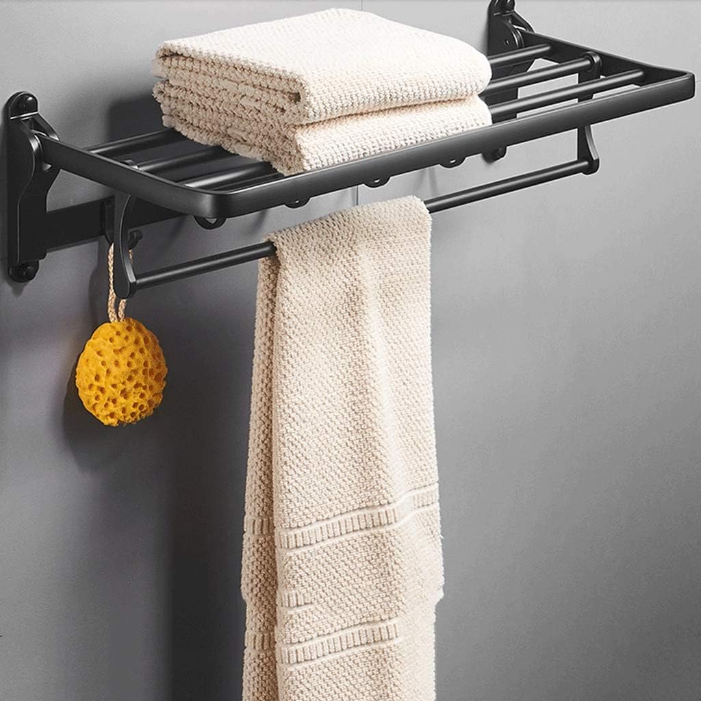 Bathroom Bath Towel Rack with Single Bar Wall Mount Shelf Rustproof Stainless Steel, Black