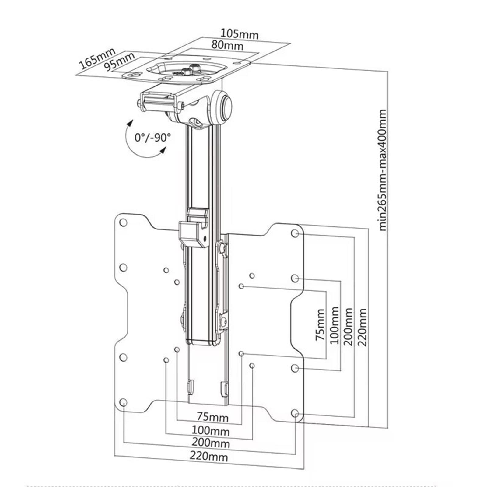 Staffa Pieghevole per TV E Monitor - Montaggio A Soffitto E sotto L'armadio della Cucina, Staffa TV Regolabile in Altezza, Staffa TV/Monitor Pieghevole 0-90°, Adatta per Schermi Piatti