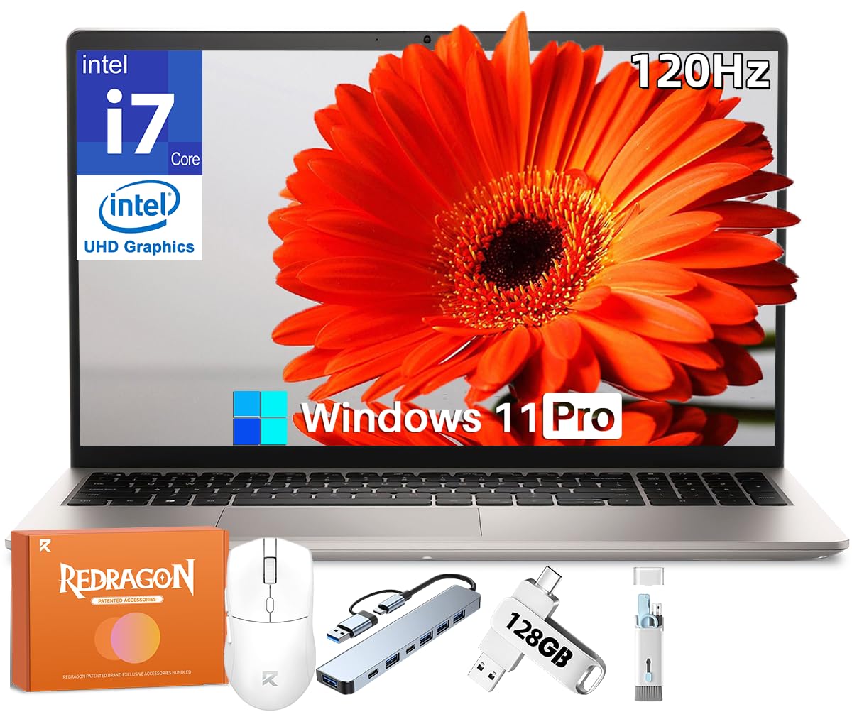 15.6 Inch Student & Business Laptop, Core i7 1355U (Up to 5 GHz)120 Hz FHD Display, 32GB RAM 1TB SSD, Copilot-AI Chat, Fingerprint Reader, Windows 11 Pro, Backlit Keyboard, Privacy Camera, Silver