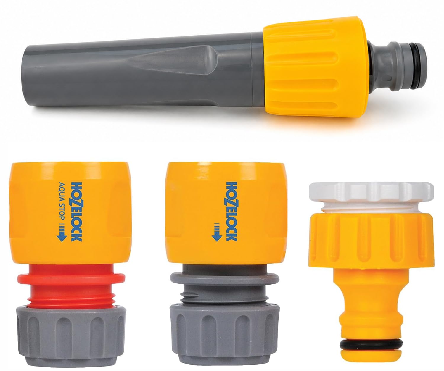 Hozelock 4 Piece Hose Connector Set with Adjustable Spray Nozzle & Fittings