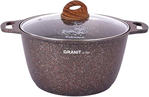 Olla de aluminio con tapa de vidrio "Granit ultra" (rojo) Olla de cocina (4.2 cuartos de galón))