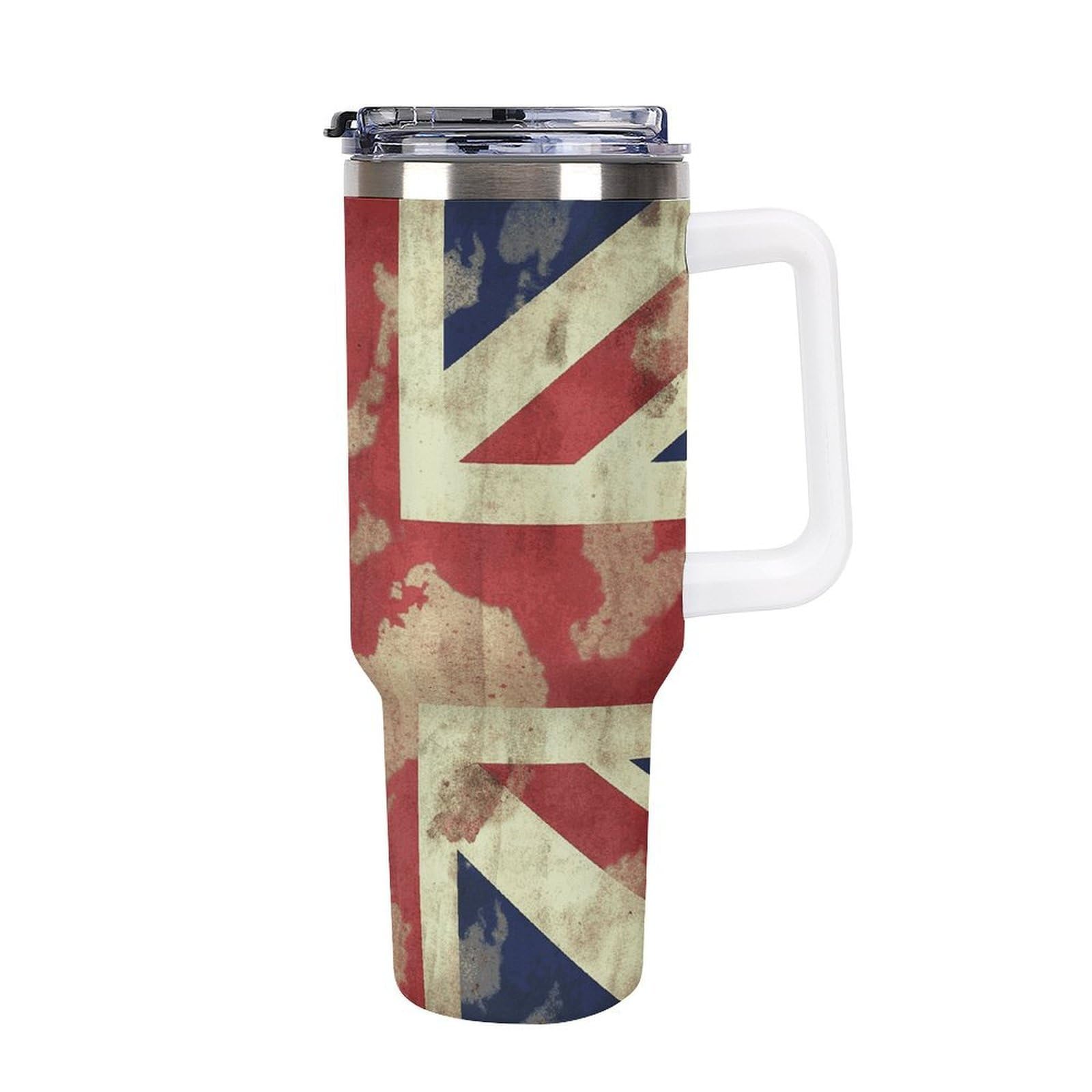 Autobecher aus 304 Edelstahl, Vintage-Stil, britische Flagge, Trinkhalm und auslaufsicherer Deckel, großes Fassungsvermögen, vakuumisolierter Reisebecher für Auto-Becherhalter, 1,2 l