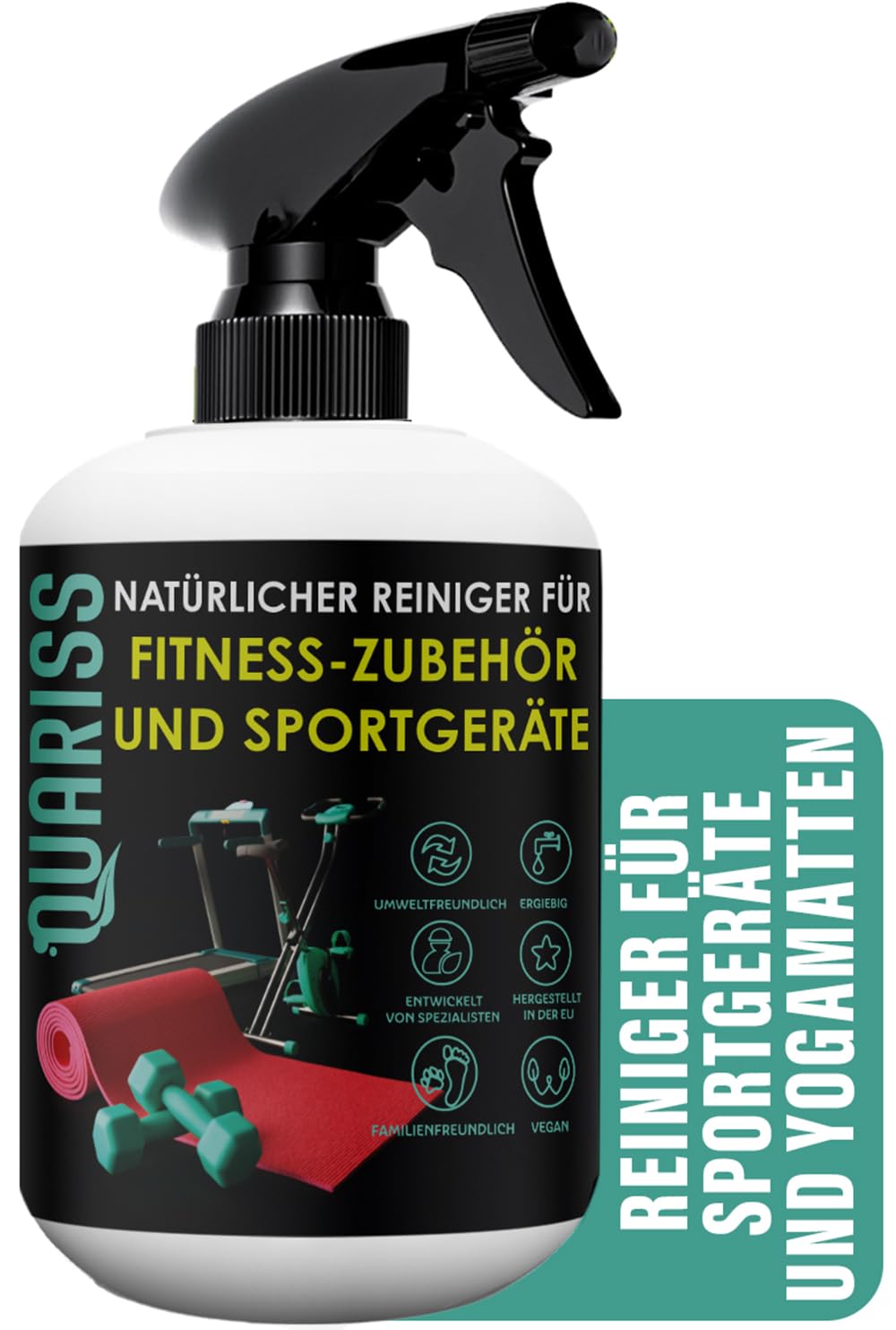 100% Naturalny środek czyszczący do akcesoriów fitness i sprzętu sportowego - Maty - Wodoodporne powierzchnie Zrównoważony i wegański 0,5 litra