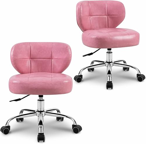 Paddie Taburetes de pedicura para Nail Tech, juego de 2, taburete hidráulico de spa de salón de belleza, silla giratoria ajustable de altura corta,