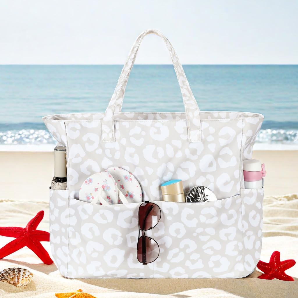 LEDAOU Strandtasche für Damen, wasserdicht, sanddicht, Strandtasche mit Reißverschluss, für Schwimmen, Fitnessstudio, Essen, Reisen, mit Nasstasche | Sanddicht