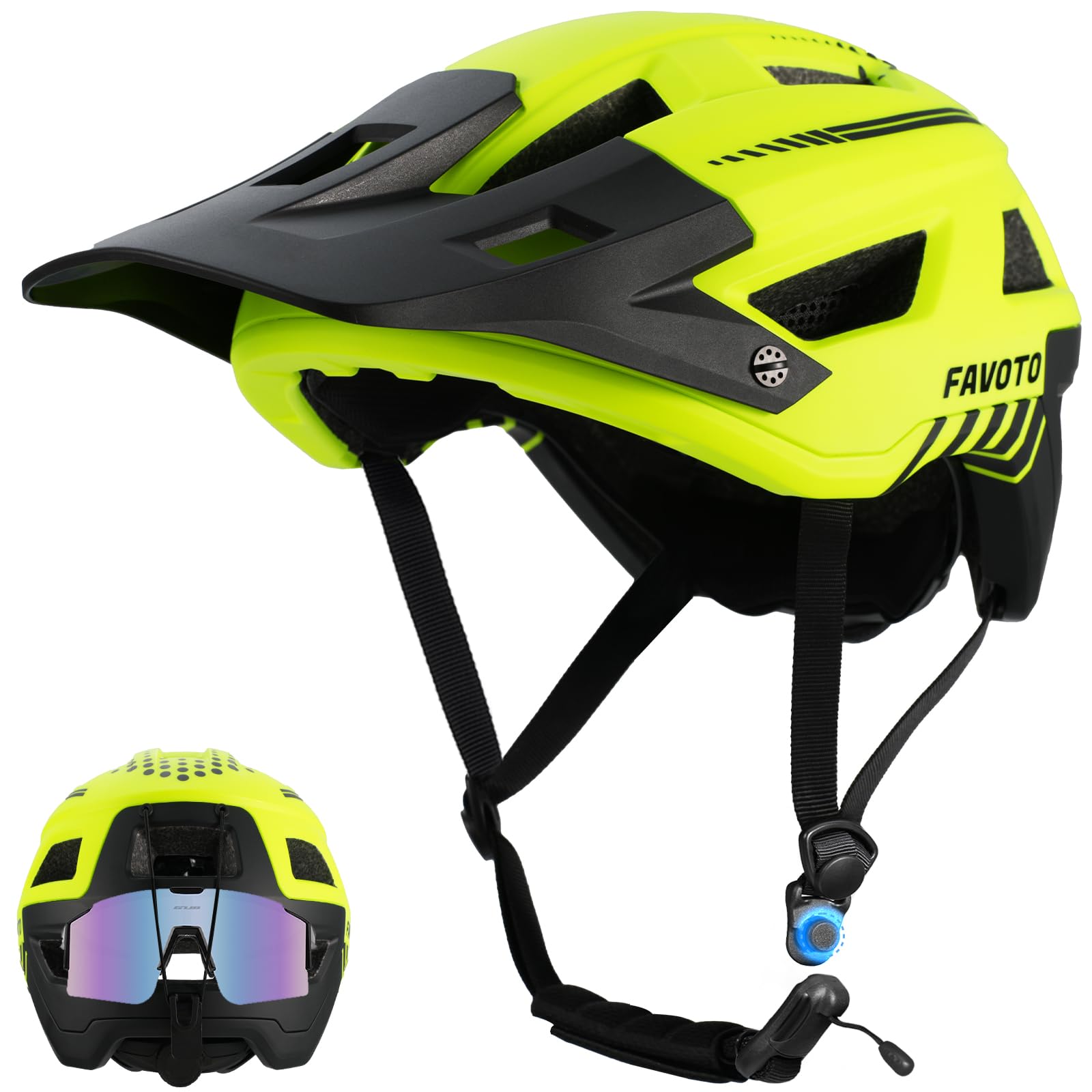 Favoto Casco de Bicicleta de Montaña con Visera - TecnologÃa Doble Inmould Casco MTB Ciclismo Ligero para Adultos CE Certificado Ajustable