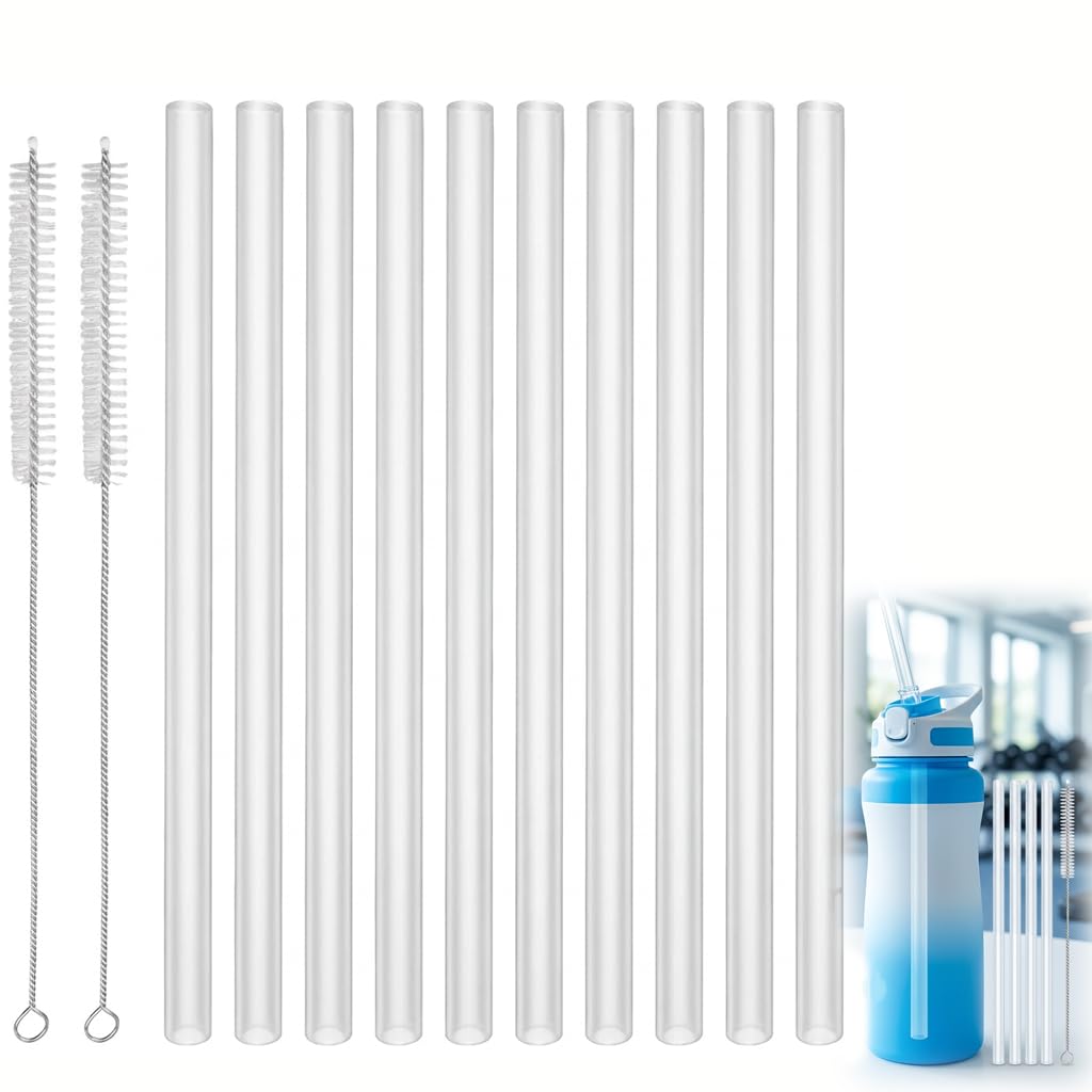 10 Piezas Pajitas Reutilizables De Repuesto Compatible con Hydro Flask, Para Botella De Agua 18-64oz, Pajitas Transparentes Sin BPA Con 2 Cepillos De Limpieza Para Smoothies, Jugo, Té Y Agua