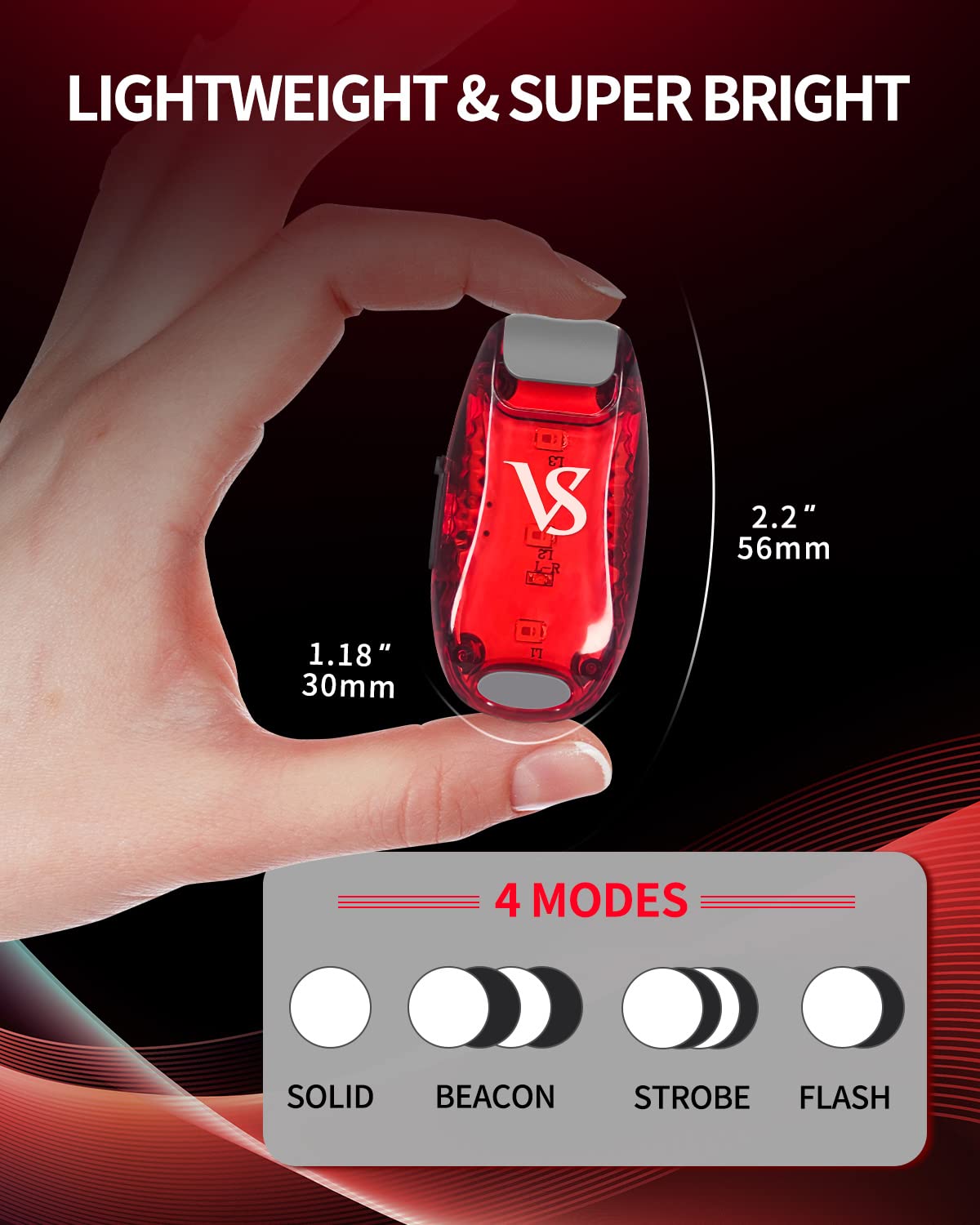 VICKSONGS 2pcs Luce Running Ricaricabile USB - Luci Bicicletta LED, Luce Stroboscopica, Luce da Corsa di Sicurezza, Accessori Bici da Corsa, Running Accessori