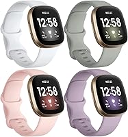 Vista 8 de Dirrelo Paquete de 4 bandas compatibles con Fitbit Sense y Fitbit Versa 3 para mujeres y hombres, correa deportiva suave de poliuretano