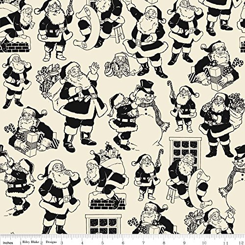 Fat Quarter Lost & Found Christmas Santa Black Quilting Fabric Riley Blake C4002