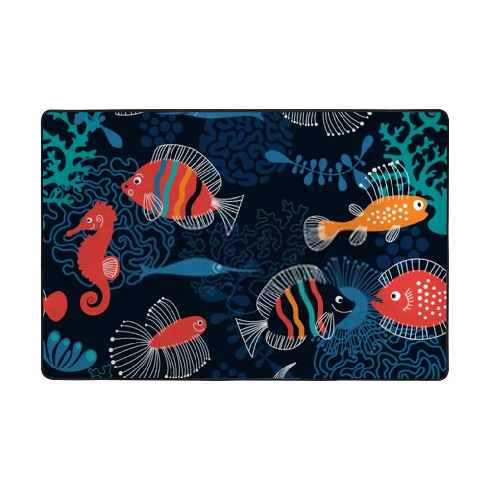 Tapis de salon poissons de mer en velours corail isolant et ultra doux 203x147cm