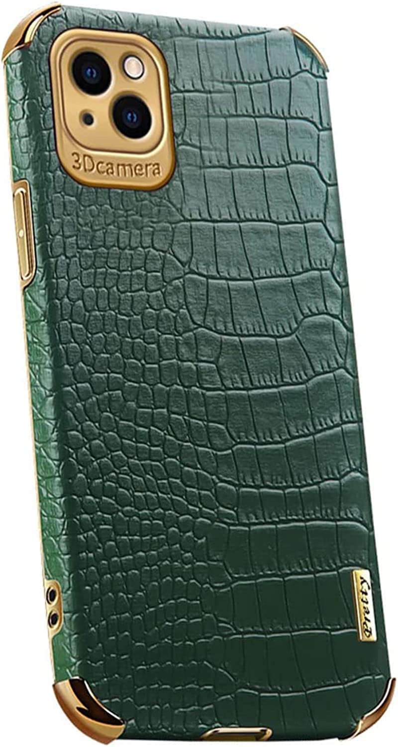Étui en cuir de crocodile iPhone 14 Plus vert anti-choc protège objectif - 7