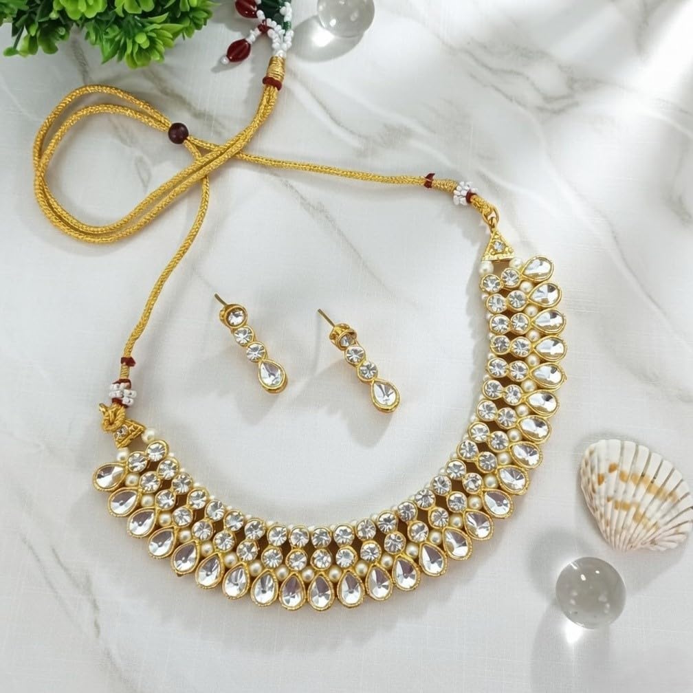 Efulgenz Indian Crystal Necklace Drop Dangle Earrings Set for Women