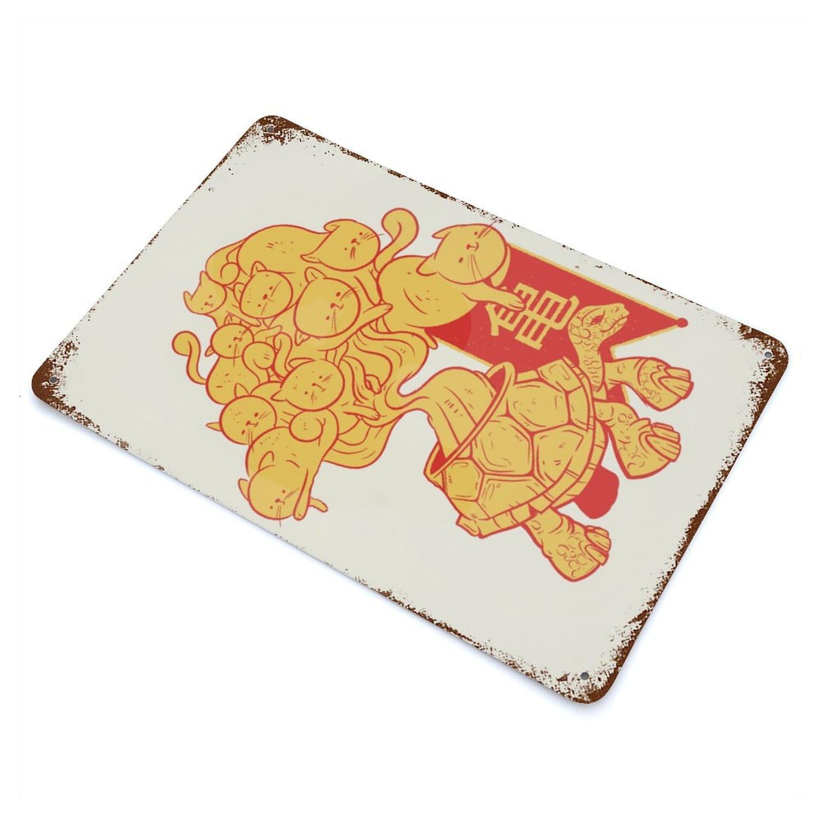 Garage Style Turtle Bonsai Kittens Rust Effect Tin Sign 11.8"x7.9", Industrial Home Decor for Bar And Workshop