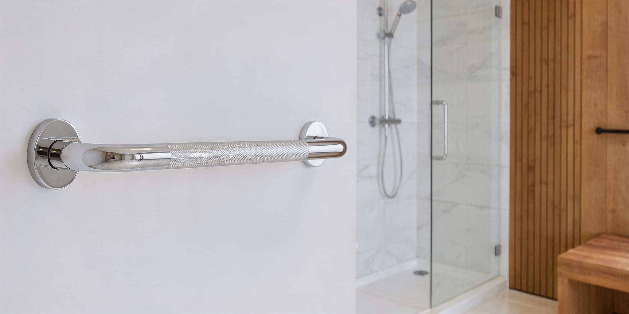 Barra de Apoyo de Acero Inoxidable 68 cm con Superficie Antideslizante | Asidero de Seguridad para Ducha y Bañera | Agarradera Ideal para Personas Mayores y Baño Accesible