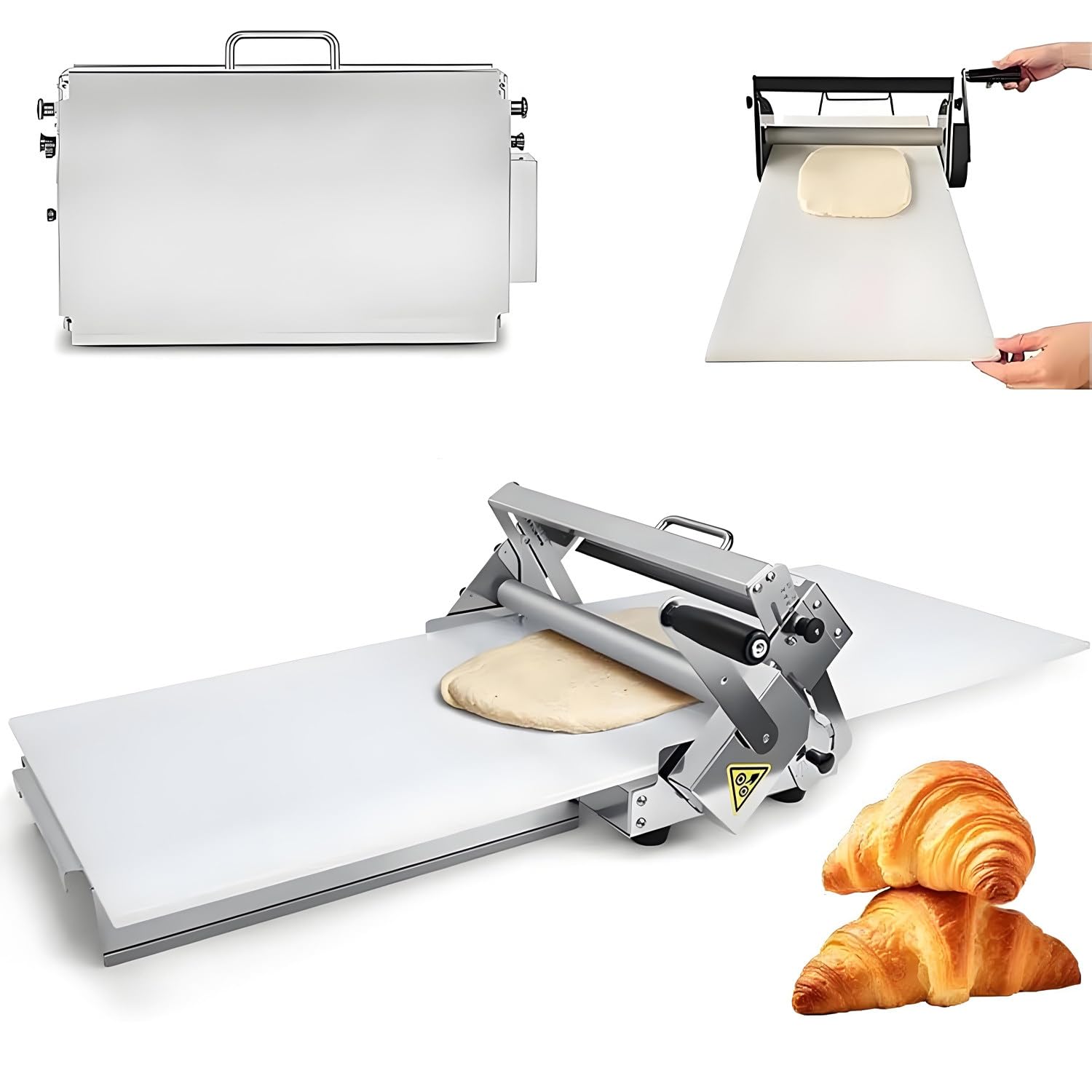 UORDBY Stainless Steel Manual Dough Sheeter,12"/15.5" Folding Dough Sheeter,Compact Dough Sheeter Machine Adjustable Thickness,for Bakery Pizza Homeuse
