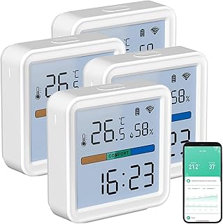 Luminea Home Control Temperaturfühler: 4er-Set WLAN-Temperatur-und Luftfeuchtigkeitssensor, Datenlogger (WLAN Temperaturmessung, Thermometer App, Klima)