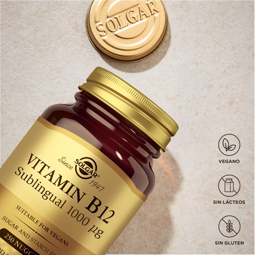 Solgar | Vitamina B12 1000 Mcg (Cianocobalamina) | Energía, Equilibrio Psicológico, Reduce el Cansancio |Comprimidos masticables sublinguales | Sabor Cereza Natural, 250 Unidad (Paquete de 1)