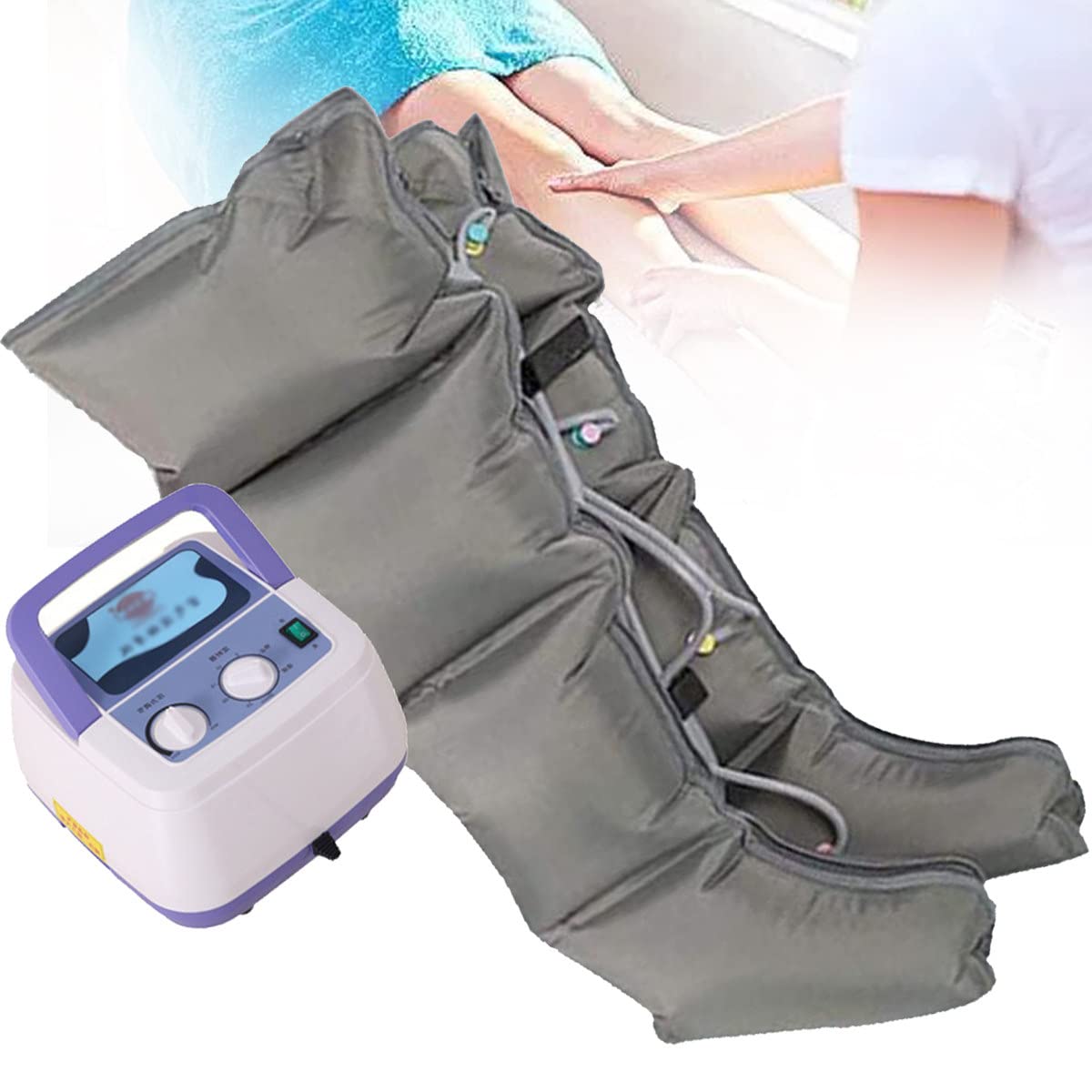 Masseur à compression d'air,Bottes Pressothérapie, Drainage Lymphatique, Appareil de Massage, Jambes Pieds Fatigués, Massage et Relaxation,Eficacité Professionnelle,4-chamber