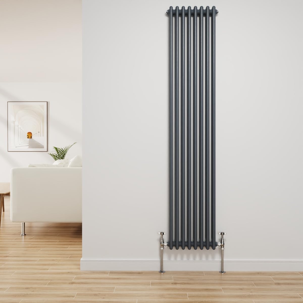 Nrg Anthracite Traditional Radiator Cast Iron 2 Column Vertical Central Heating Bathroom Radiators 1800X380mm