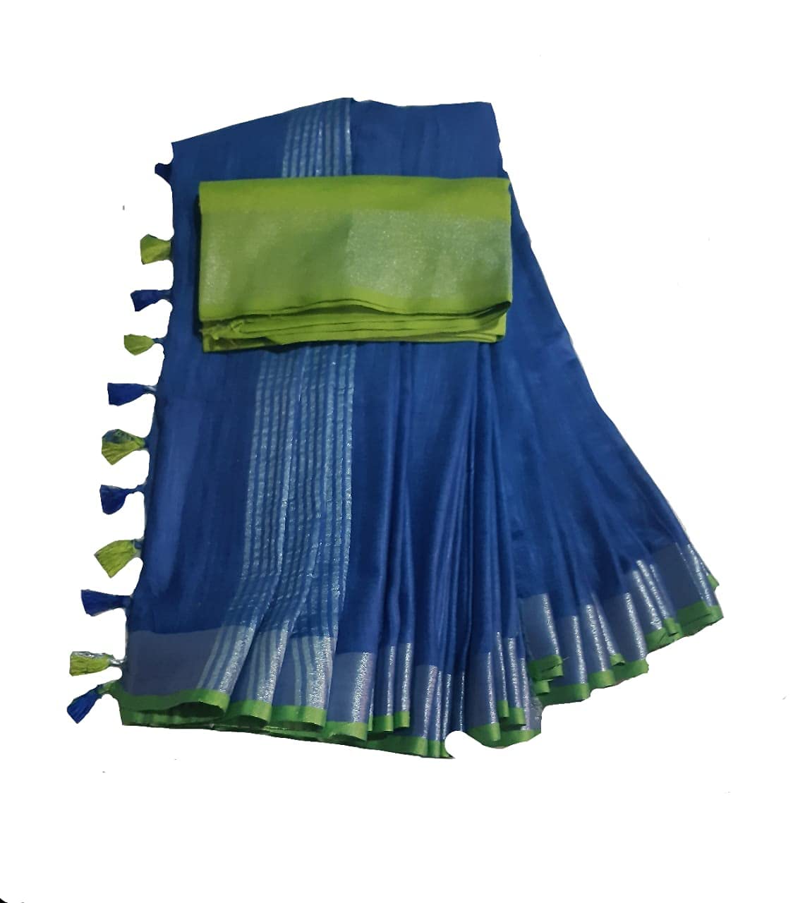 Women's Bhagalpuri Linen Saree With Blouse Piece (HA015_Dark Blue & Green)-image-32