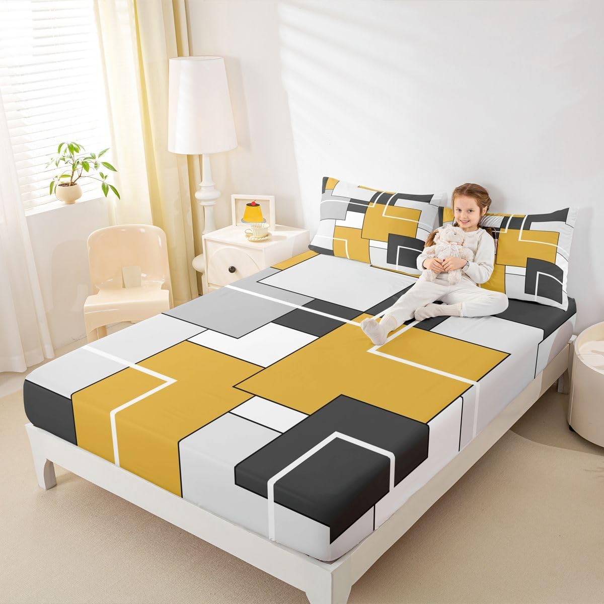 Erosebridal Gold Modern Fitted Sheet Full Size for Kids Teens