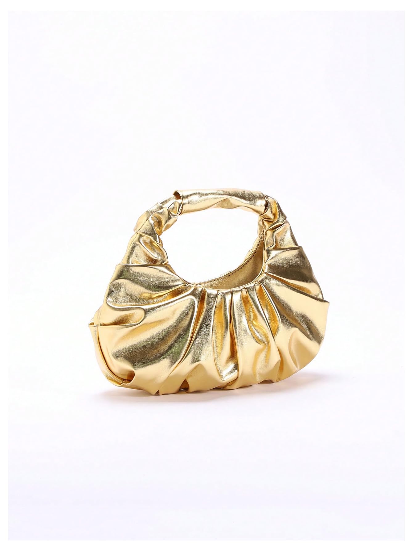 Verdusa Women's Metallic Ruched Bags PU Leather Evening Clutch Handbags Gold One-Size