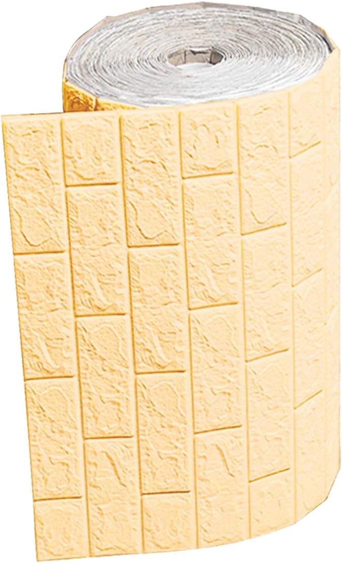 Waterproof Wall Panels 27.5" x 196.8" Faux Brick Wallpaper Peel and Stick Art Wall Tiles 3D Wallpaper for Home Interior Wall Decor (Beige)