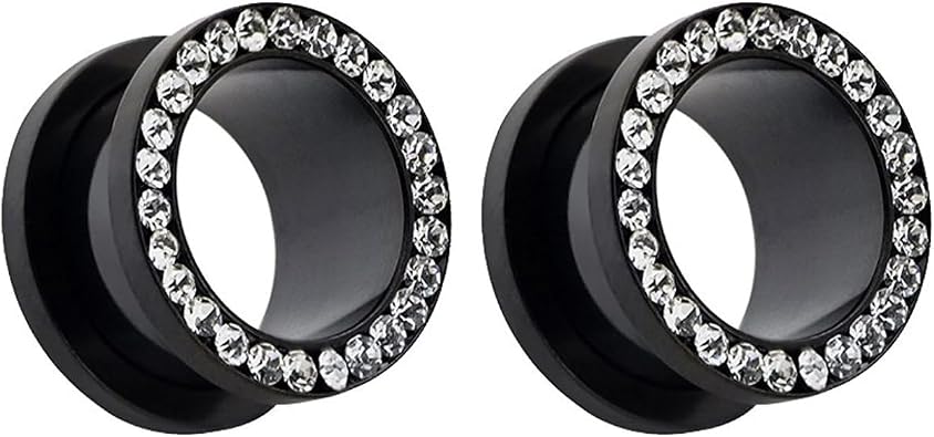 White Black Light Blue Stainless Steel O Ear Gauges Tunnels Ears Screw Fit Body Piercing Jewelry