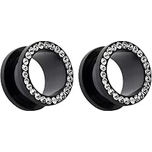 White Black Light Blue Stainless Steel O Ear Gauges Tunnels Ears Screw Fit Body Piercing Jewelry