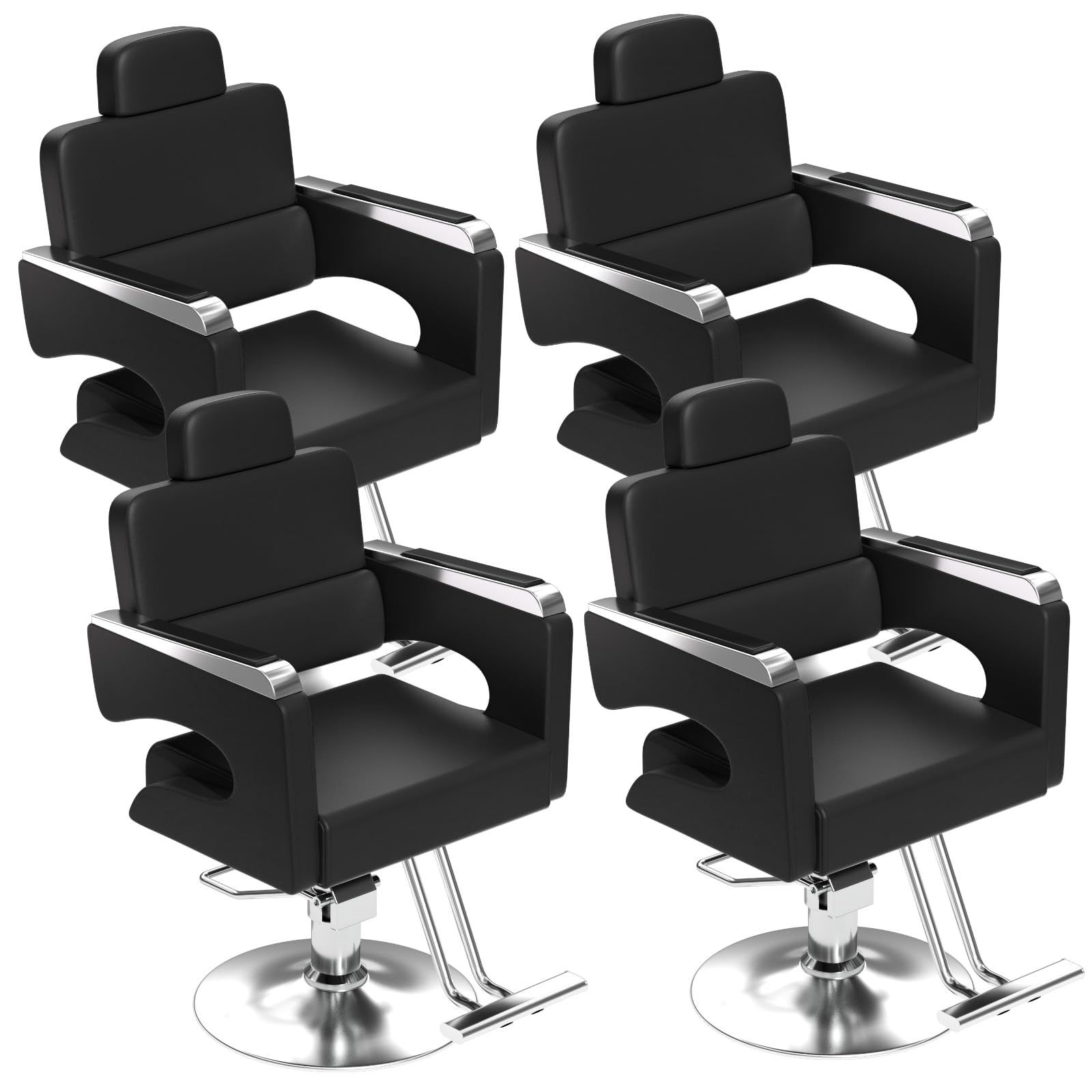 Cuute Salon Chair for Hair Stylist, Barber Chair with Heavy Duty Hydraulic Pump, Stylist Chair 360 Degrees Rolling Swivel Spa Beauty Equipment for Hair Stylist, Silver(Set of 4)