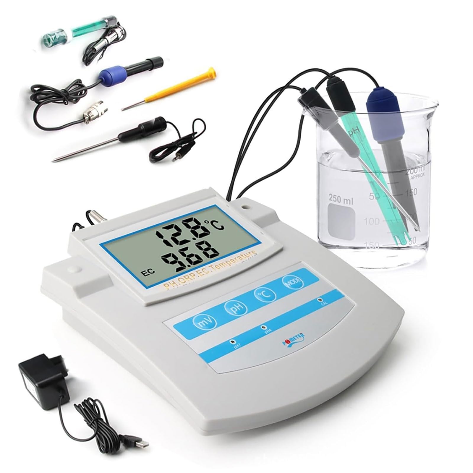Laboratoryjny miernik PH 6 w 1, cyfrowy monitor jakości wody z kompensacją temperatury 0-50°C, detektor jakości wody z funkcją zapisywania danych, do basenu, akwarium, laboratorium