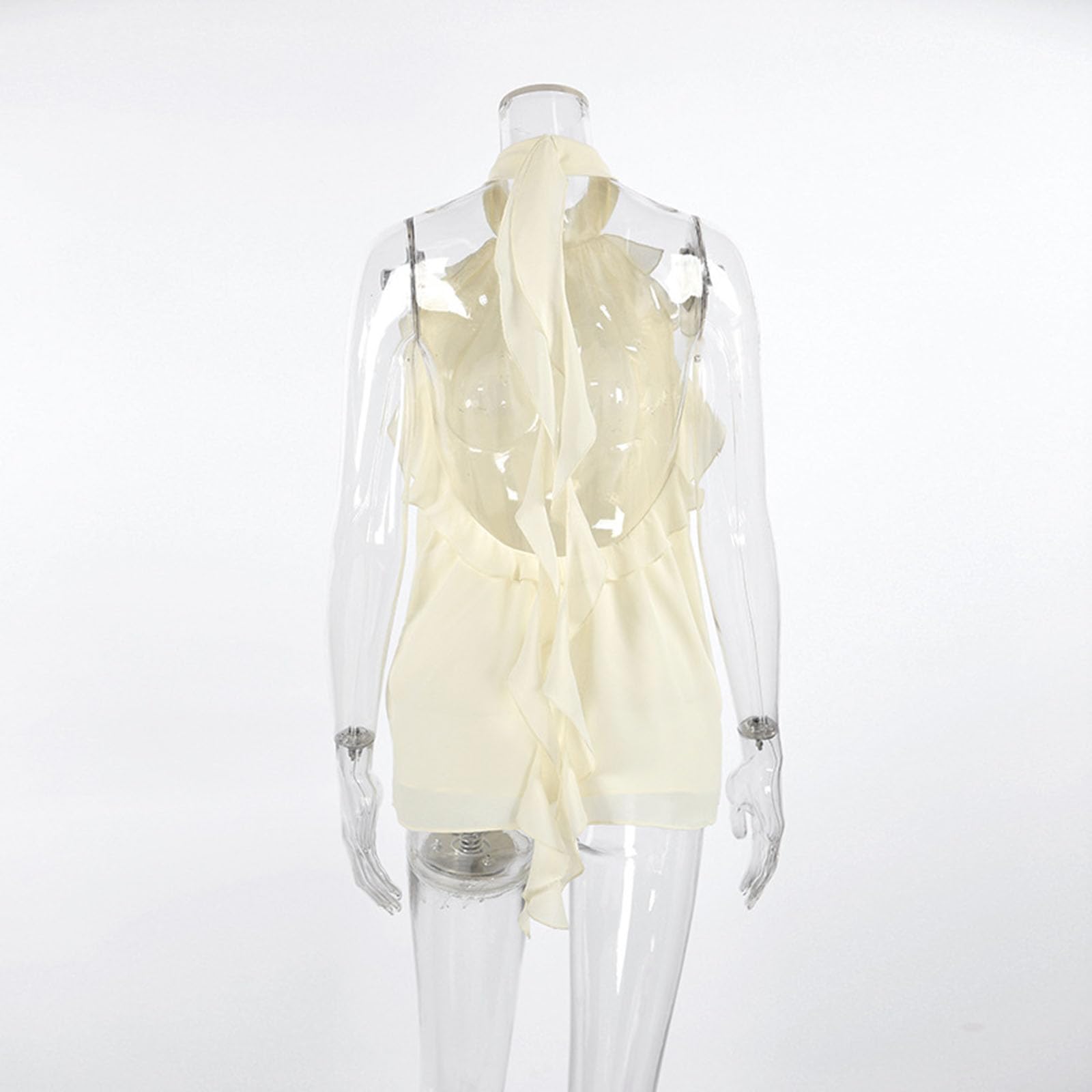 Débardeur Femme en Chiffon à Volants, Dos Nu, Sans Manches, Blouse Décontractée d'Été, Top pour Sortir