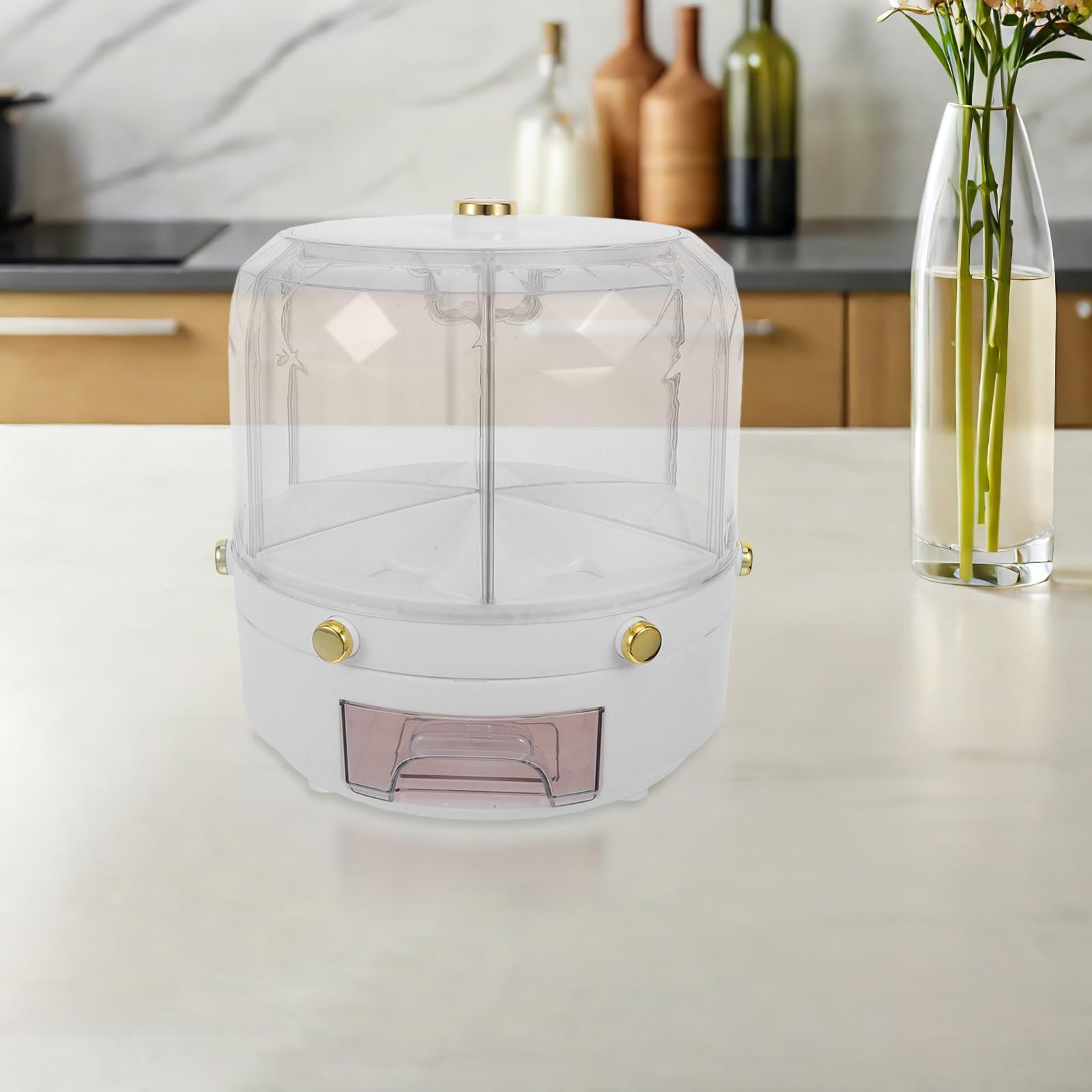 Distributeur Rotatif Alimentaire à 6 Compartiments 6kg en Pp Pet Cuisine et Comptoir, Rangement Facile pour Riz et Céréales Design Multifonction