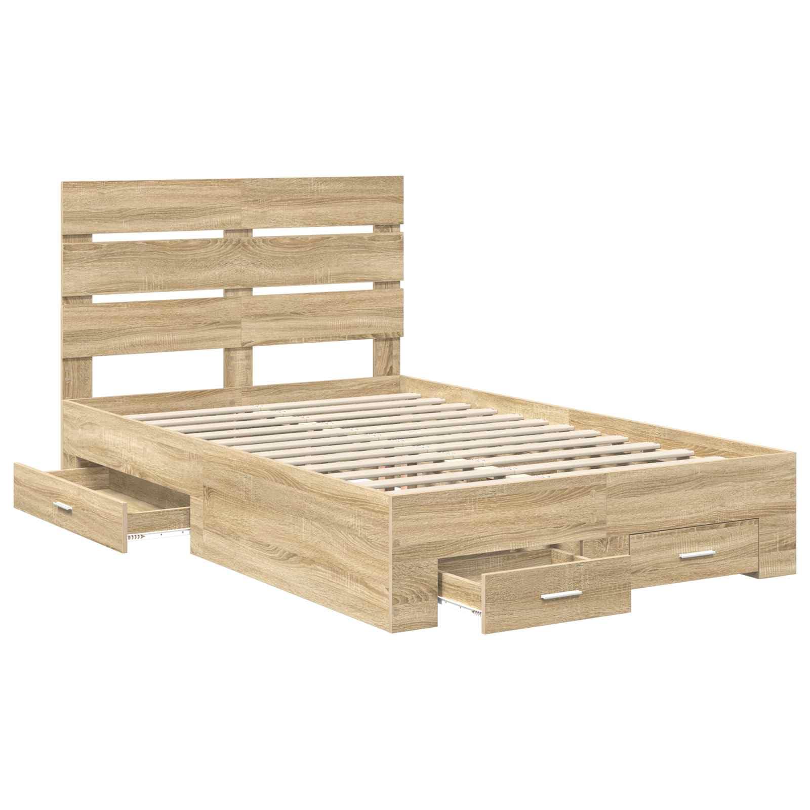 Telaio letto con testiera in rovere Sonoma 120 x 200 cm, in legno di legno, design moderno per camera da letto, cassetti inclusi, telaio durevole
