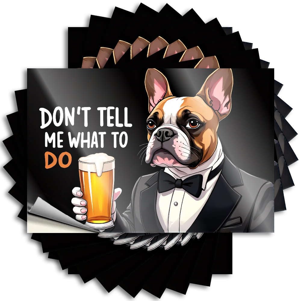 Camper Accessories for Outside Student Lettering Sticker - Defiant Dog in Tuxedo: 'Don't Tell Me What to Do'. Tumbler Waterproof Vinyl Sticker(6X9CM)