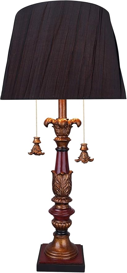 Aspen Creative Aspen Creative 40197-11, 33" High Transitional Metal & Resin Table Lamp, Antique Red & Gold and Empire Shaped Lamp Shade in Black, 15" Wide photo 2