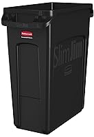 Vista 4 de Rubbermaid Commercial Products Slim Jim - Basurero rectangular de plástico para reciclaje o compostaje con canales de ventilación, 23 galones, Verde