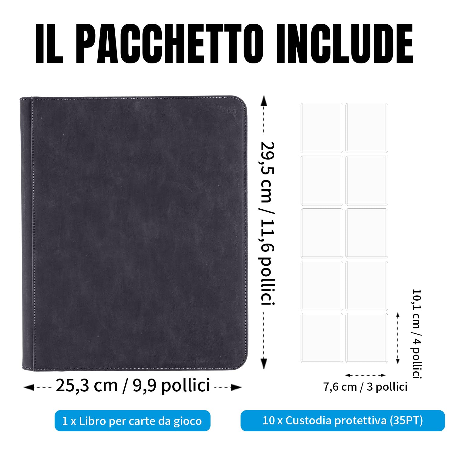 Toploader - Album per carte da collezione 112 Top loader con 4 scomparti, 10 pezzi 35PT Toploader, raccoglitore per TCG, MTG, album di collezione, colore: nero
