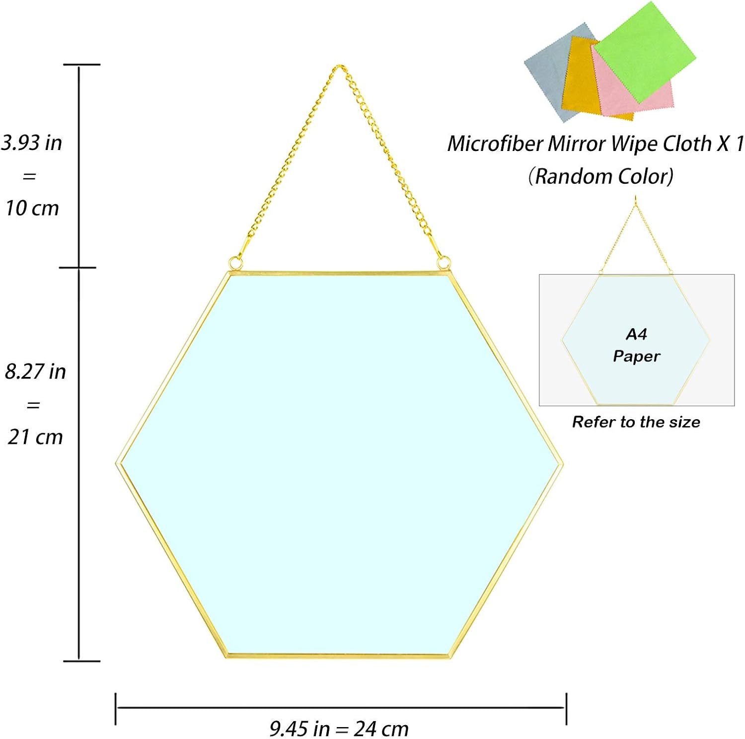 CoolXuan Hexagon Hanging Mirror for Wall Gold 9.45“ Geometry Mirror with Chain Wall Mounted for Minimalist Home Decor…