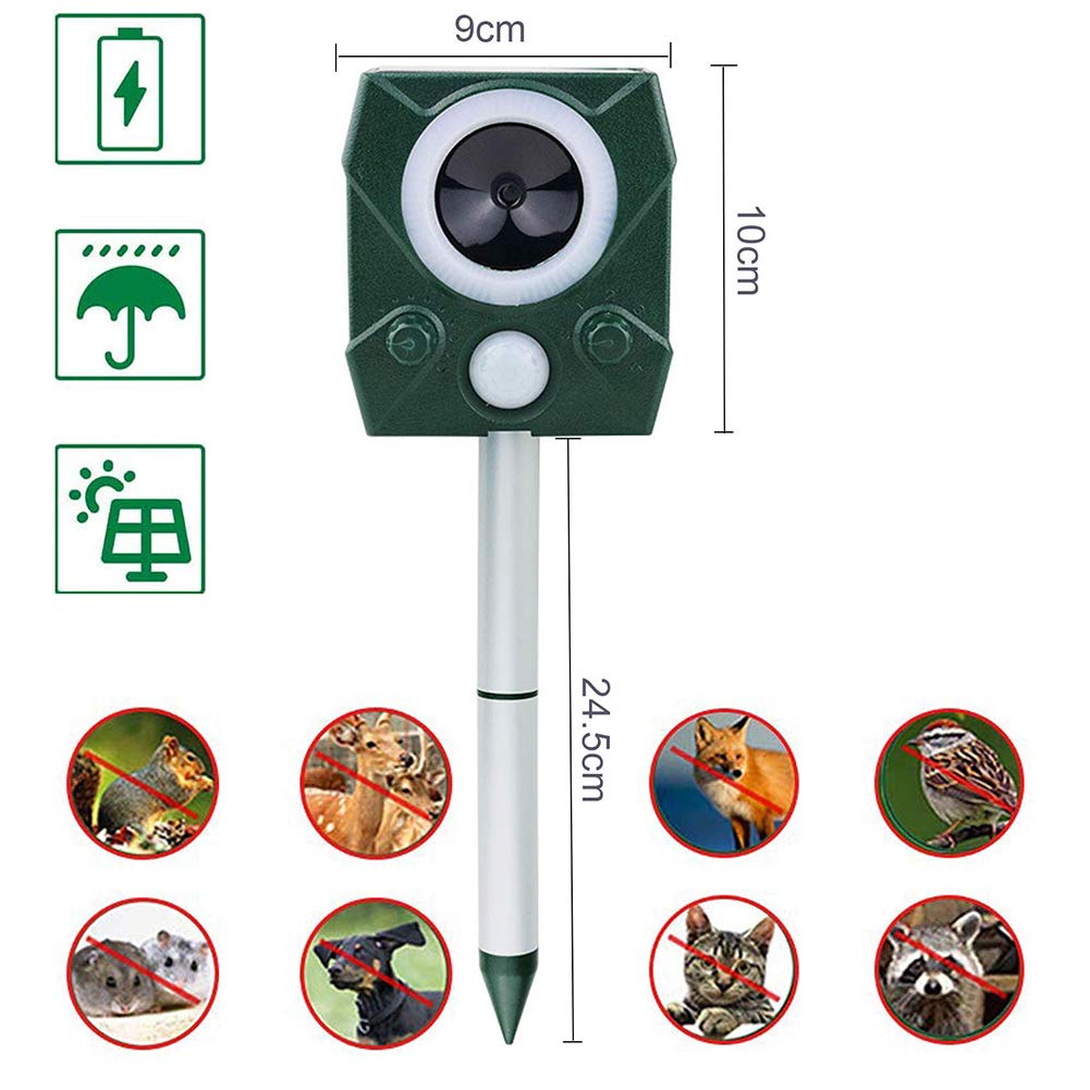 ERNZI 2 szt., Cat Ultrasonic Solar, Odstraszacz zwierząt Ultradźwiękowy Flash 5 Tryb regulowany z wbudowaną baterią litową, Wodoodporny środek odstraszający zwierzęta do ogrodu