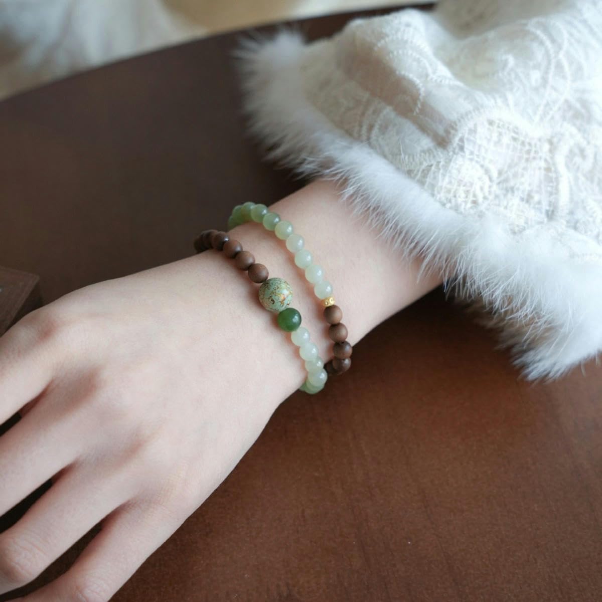 Braccialetto Perle Bracciale In Sandalo E Giada Hetian Di Varie Misure